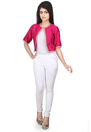 Plain Raw Silk Jacket in Fuchsia