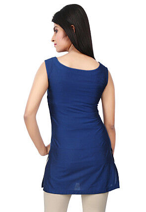 Plain Cotton Silk Kurti in Blue