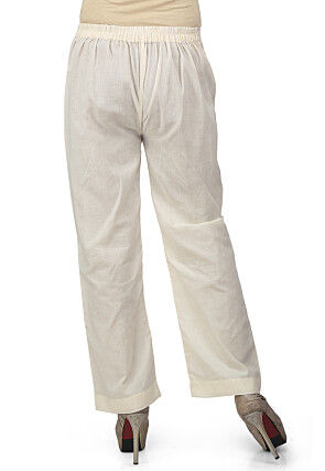 Plain Cotton Straight Pant in White