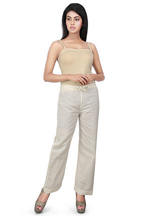 Plain Cotton Straight Pant in White