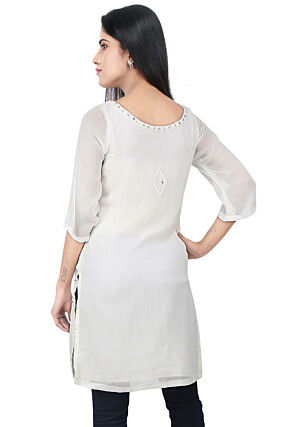 Embroidered Georgette Kurti in White