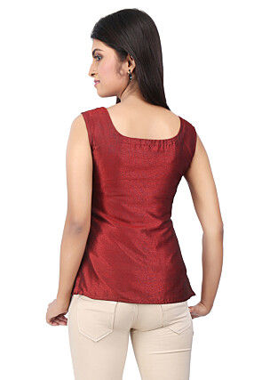 Plain Raw Silk Top in Maroon