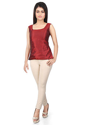 Plain Raw Silk Top in Maroon