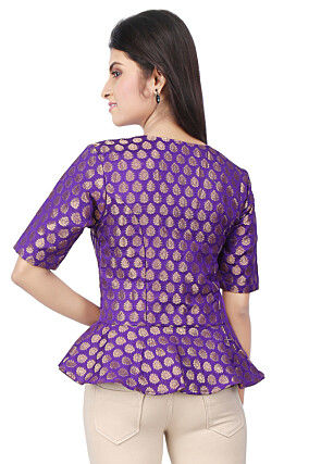 Woven Chanderi Silk Peplum Style Top in Purple