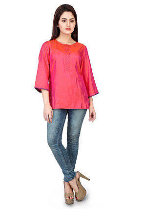 Plain Art Silk Top in Fuchsia