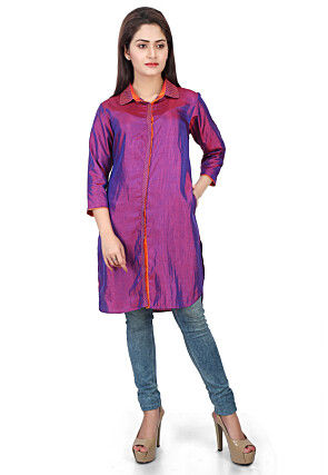 Plain Art Silk Tunic in Purple