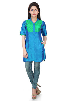 Plain Art Silk Kurti in Blue
