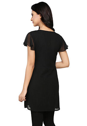 Embroidered Georgette Dress in Black