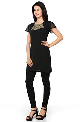 Embroidered Georgette Dress in Black