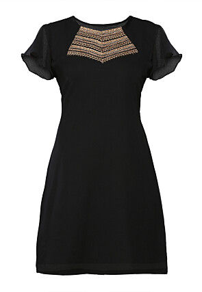 Embroidered Georgette Dress in Black