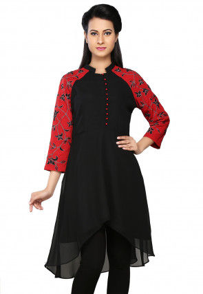 Embroidered Georgette Asymmetric Tunic in Black