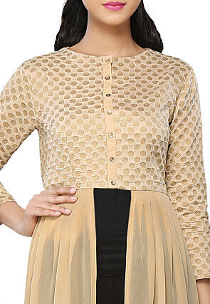 Brocade and Georgette Long Kurta in Beige