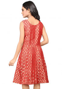Jacquard Chanderi Silk Jacquard A Line Dress in Red