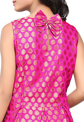 Woven Chanderi Silk A Line Dress in Fuchsia