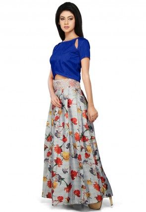 Asymmetric Dupion Silk Top in Royal Blue