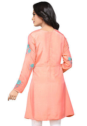 Embroidered Crepe A Line Tunic in Peach