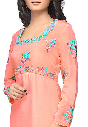 Embroidered Crepe A Line Tunic in Peach