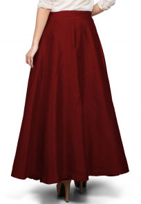 Plain Dupion Silk Long Skirt in Maroon