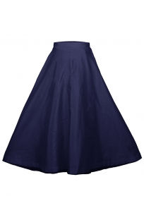 Plain Dupion Silk Long Skirt in Navy Blue
