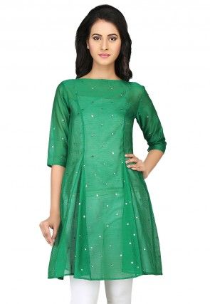 Embroidered Chanderi Silk Tunic in Green
