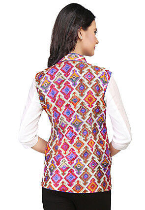 Printed Raw Silk Jacket in Multicolor