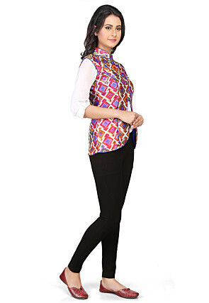 Printed Raw Silk Jacket in Multicolor