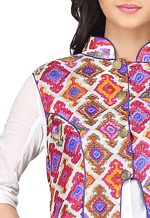 Printed Raw Silk Jacket in Multicolor