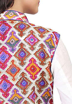 Printed Raw Silk Jacket in Multicolor