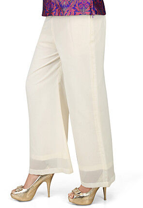 Plain Chanderi Silk Palazzo in Off White