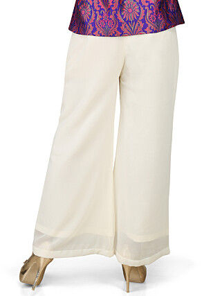 Plain Chanderi Silk Palazzo in Off White