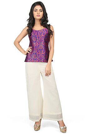 Plain Chanderi Silk Palazzo in Off White