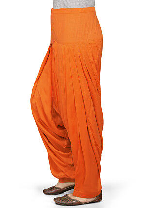 Plain Rayon Patiala in Orange