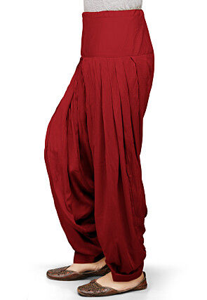 Plain Rayon Patiala in Maroon
