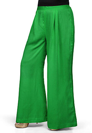 Plain Rayon Palazzo in Green