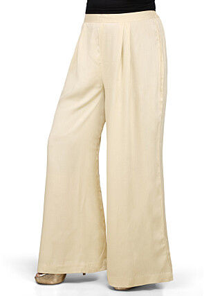 Plain Rayon Palazzo in Light Beige