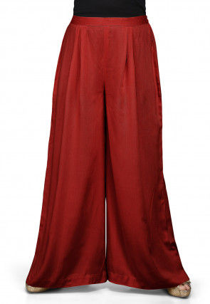 Plain Rayon Palazzo in Maroon