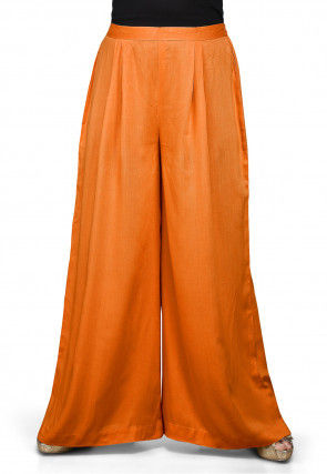 Plain Rayon Palazzo in Orange