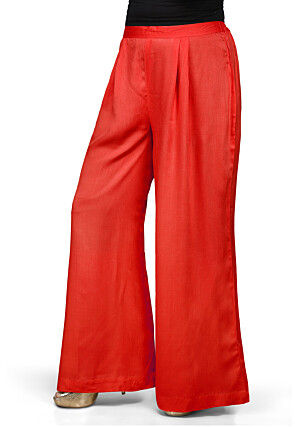 Plain Rayon Palazzo in Red