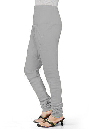 Plain Cotton Churidar in Light Grey