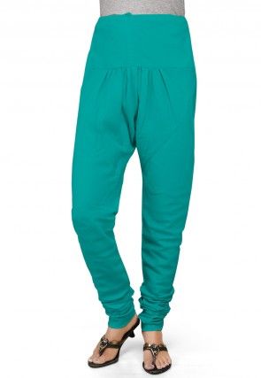 Plain Cotton Churidar in Turquoise