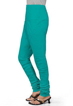 Plain Cotton Churidar in Turquoise
