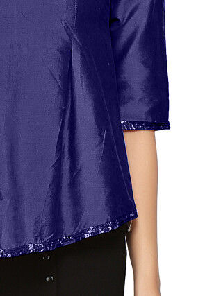 Embroidered Cotton Silk Top in Dark Blue
