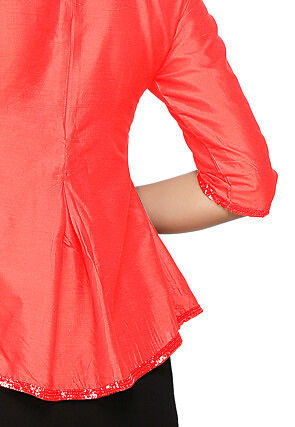 Embroidered Cotton Silk Top in Coral