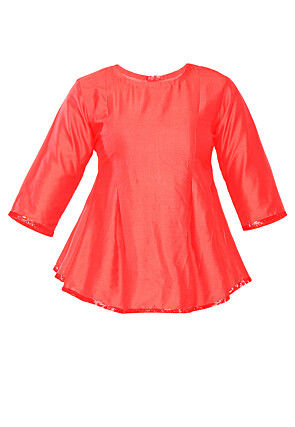 Embroidered Cotton Silk Top in Coral