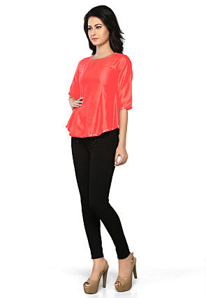 Embroidered Cotton Silk Top in Coral