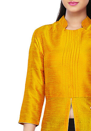 Plain Art Silk Kurta in Yellow