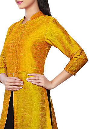 Plain Art Silk Kurta in Yellow
