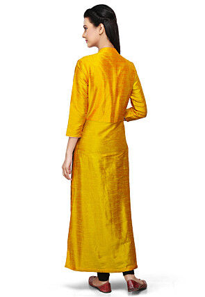 Plain Art Silk Kurta in Yellow