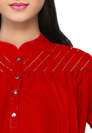 Embroidered Georgette Top in Red