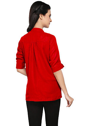 Embroidered Georgette Top in Red